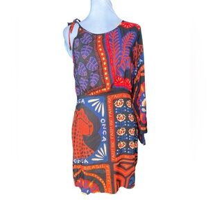 Farm Rio for Anthropologie One-Shoulder Tropical Print Mini Dress Multicolor XS